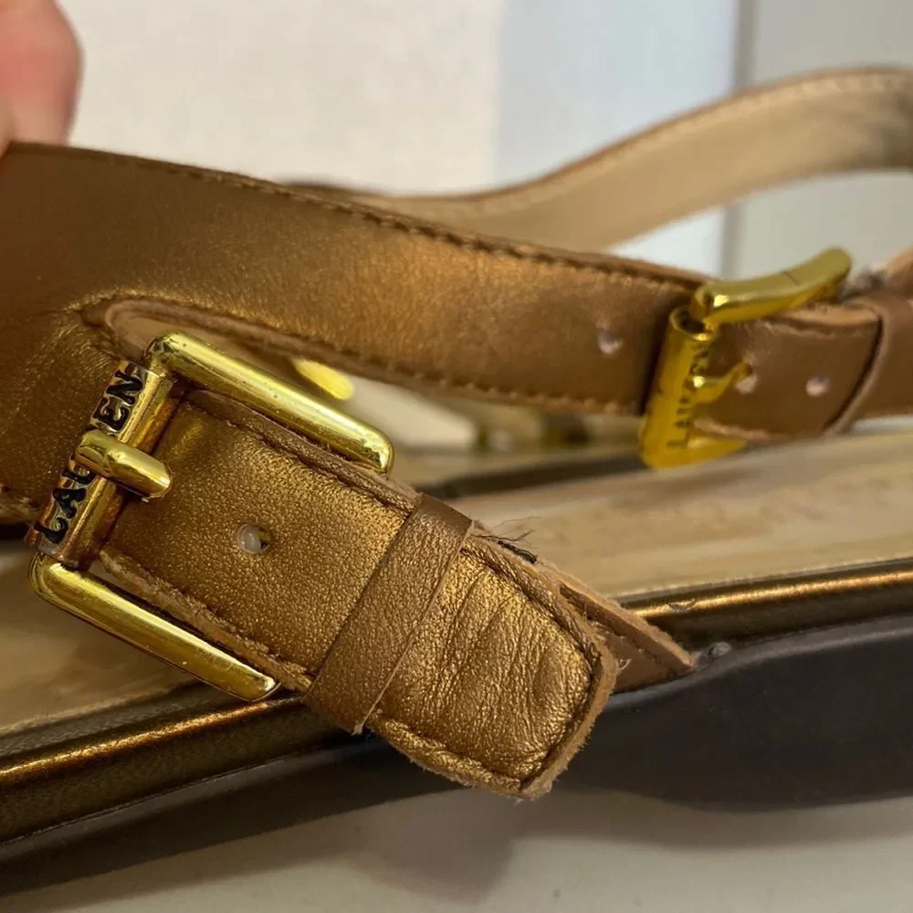 Lauren Ralph Lauren Thong Flat Buckle Gold Sandals